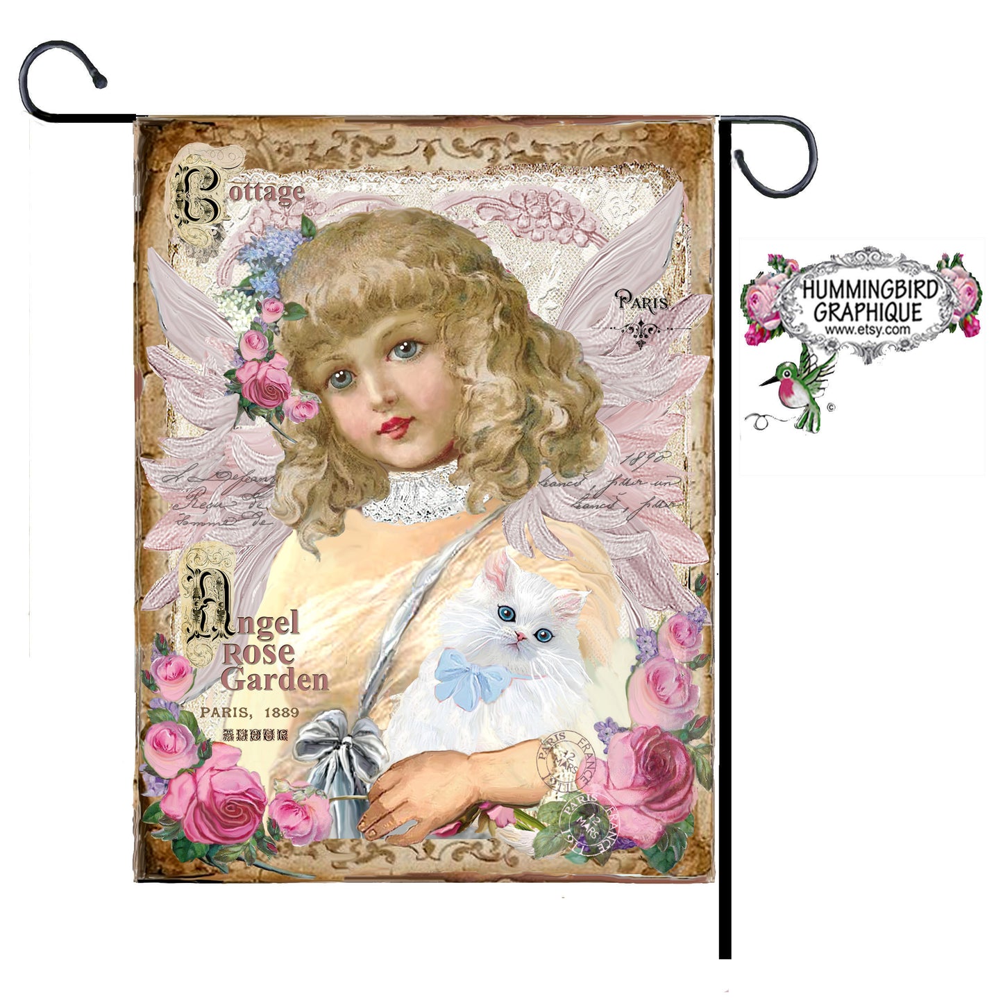 #360 COTTAGE ANGEL ROSE GARDEN - BEAUTIFUL SHABBY IMAGE