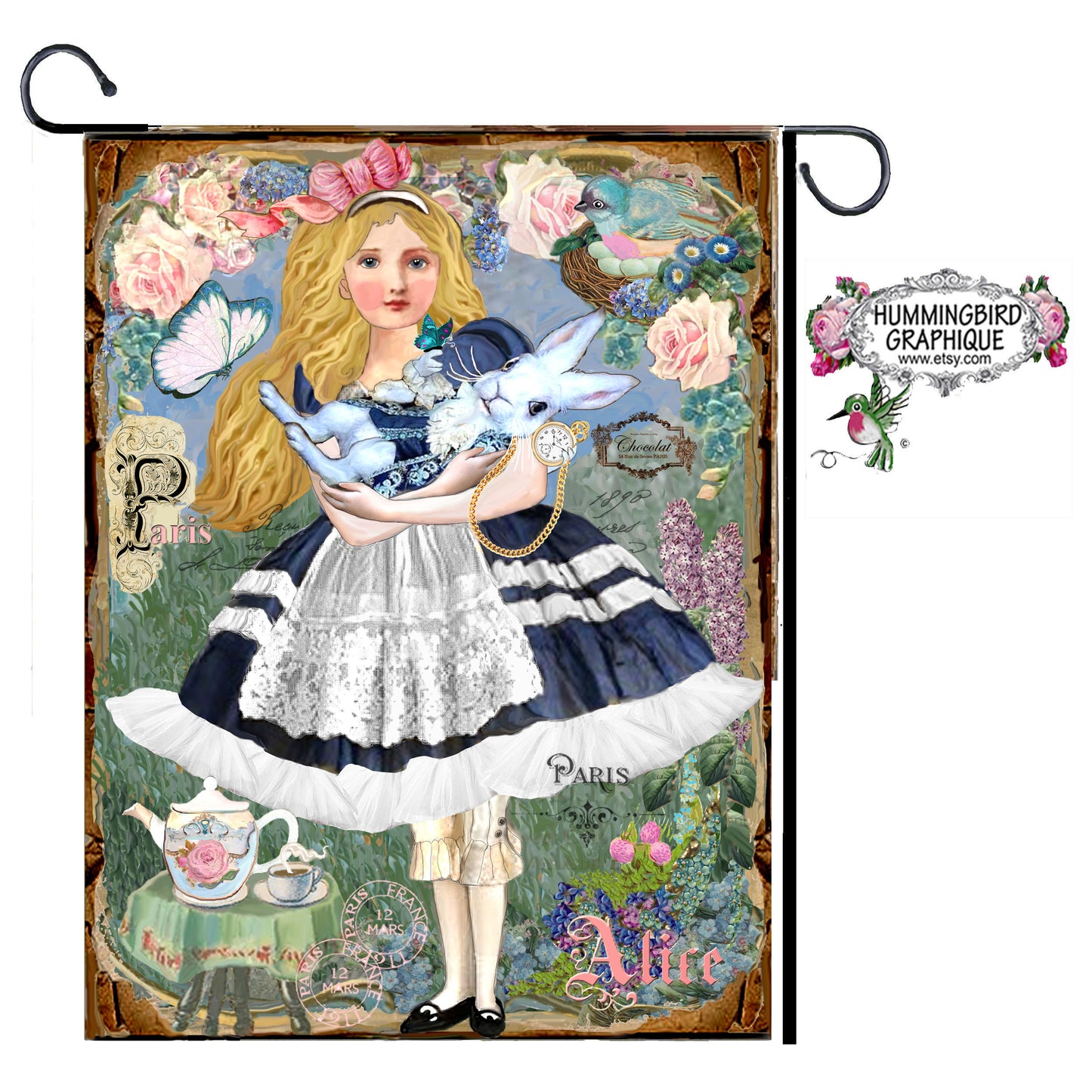 #386 ALICE ET PAYS DES MERVEILLES TENANT LE LAPIN BLANC AU TEAPARTY - ALICE ET PAYS DES MERVEILLES