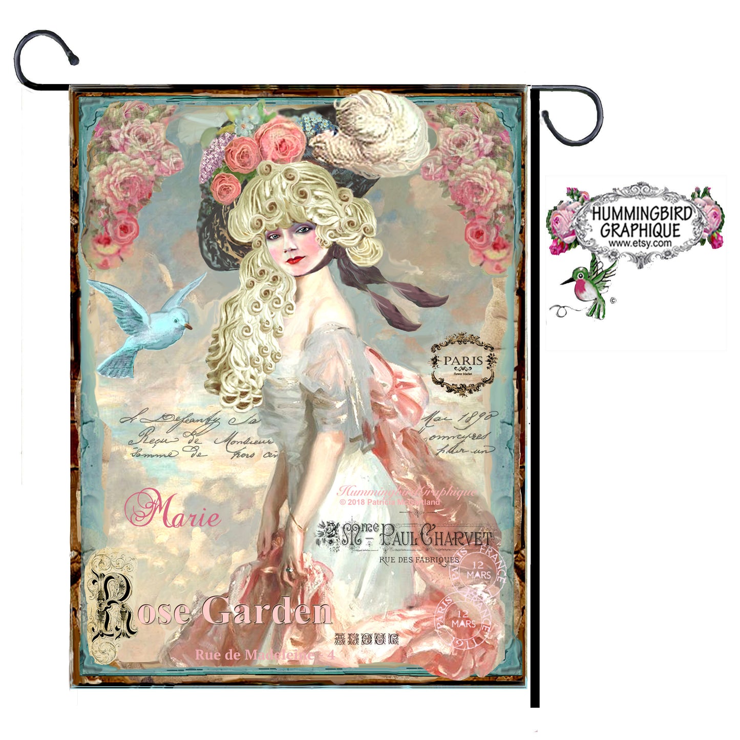 #394 BEAUTIFUL MARIE ANTOINETTE AND BLUEBIRD - BEAUTIFUL SHABBY IMAGE