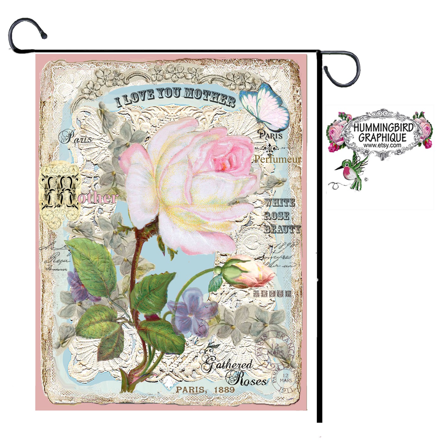 #423 I LOVE YOU MOTHER WHITE ROSE - BEAUTIFUL SHABBY IMAGE