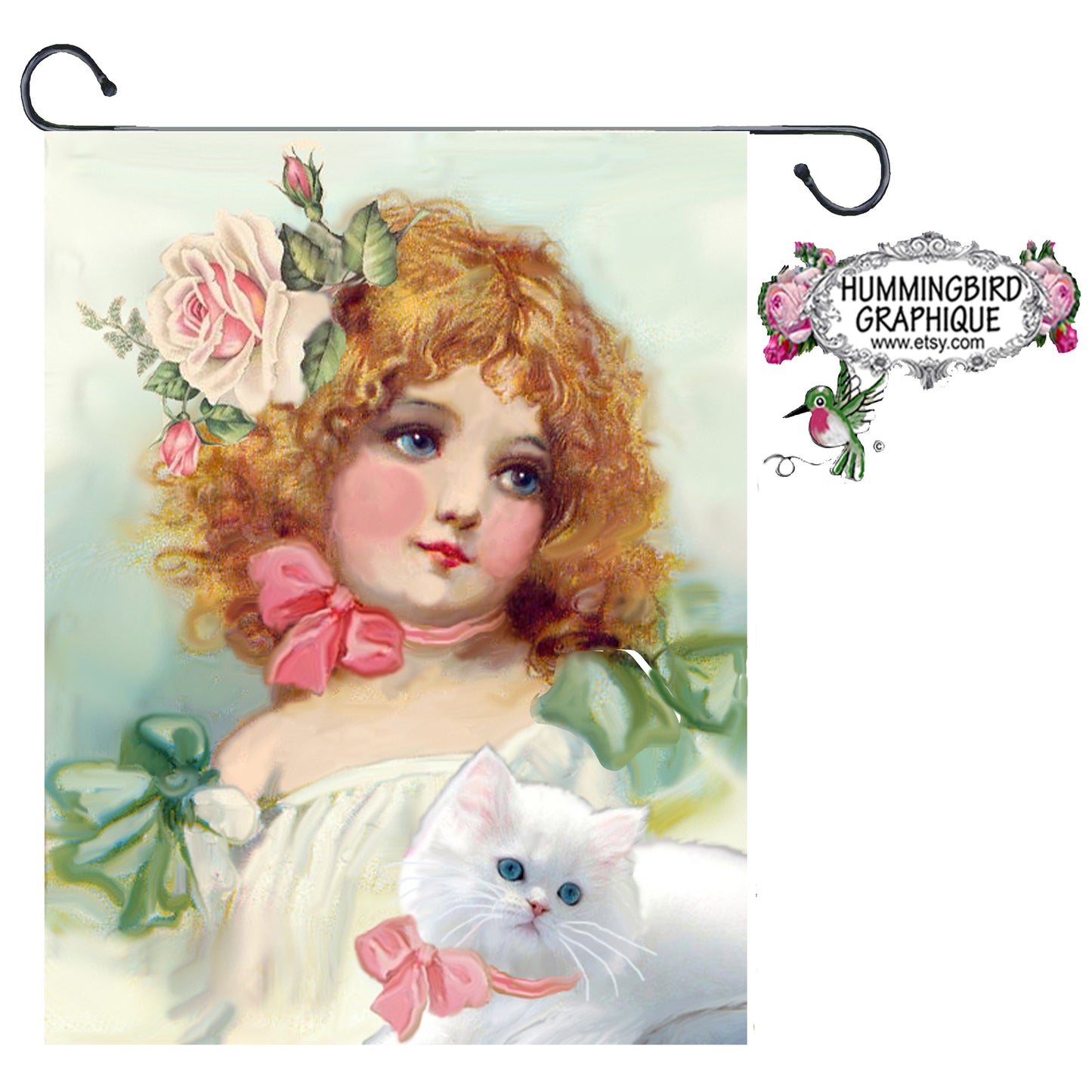 #56 BEAUTIFUL VICTORIAN GIRL AND HER KITTEN - BEAUTIFUL SHABBY IMAGE
