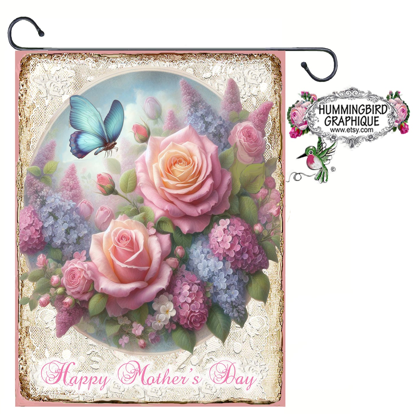 #1247 BEAUTIFUL BUTTERFLY LILAC AND ROSES - BEAUTIFUL SHABBY IMAGE