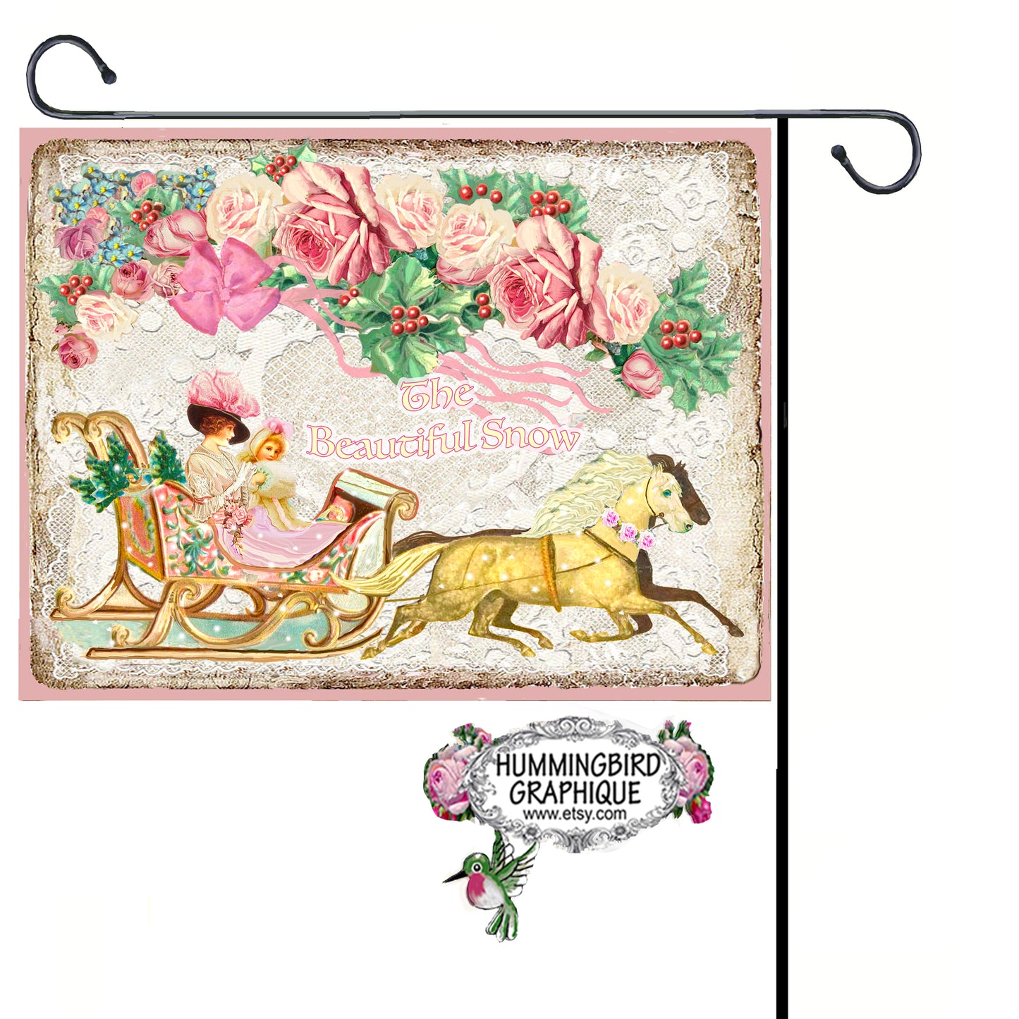 #1143 THE BEAUTIFUL SNOW SLEIGH RIDE WITH HORSES AND ROSES- CHRISTMAS