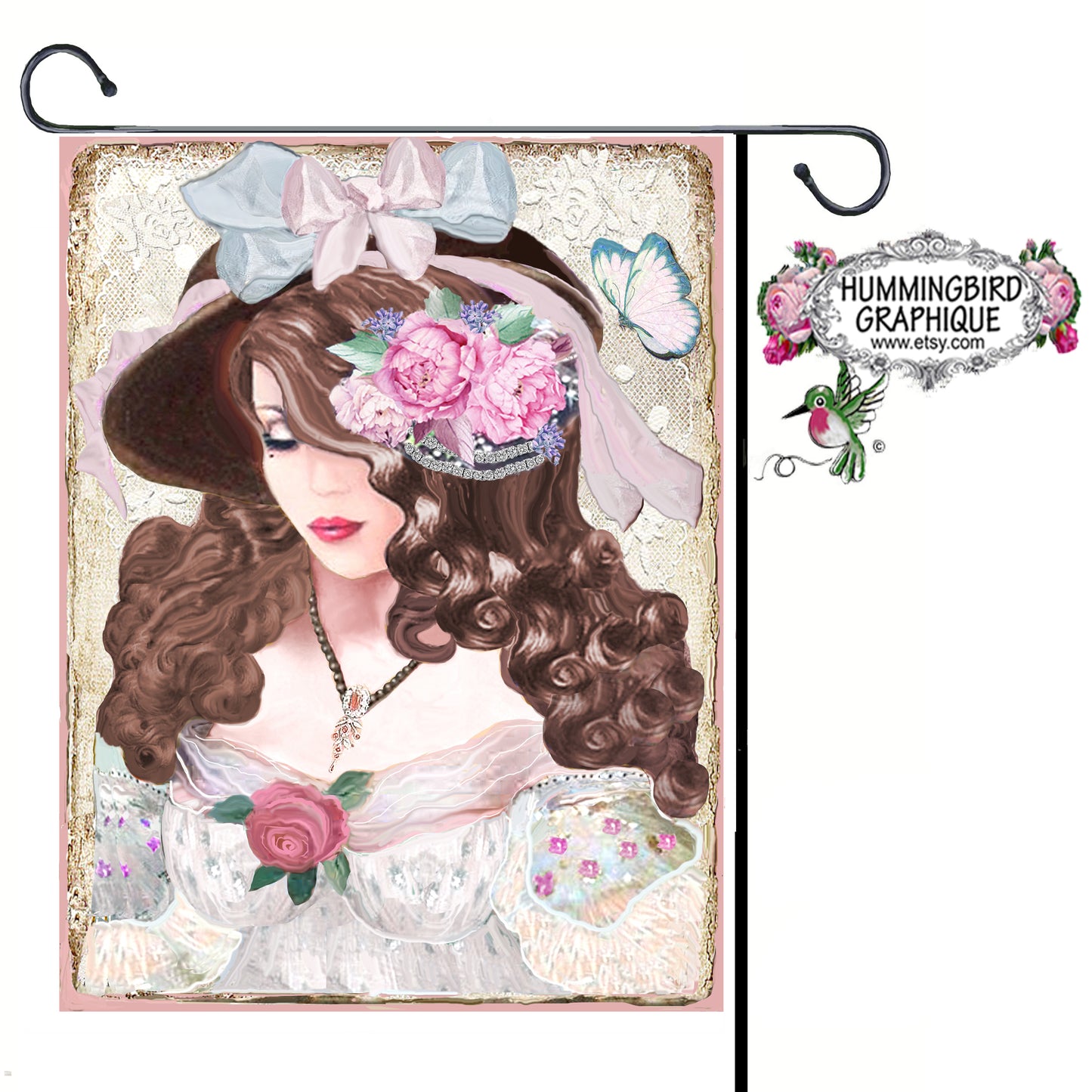 #1177 BEAUTIFUL ELEGANT LADY WITH HAT AND PEONIES - BEAUTIFUL SHABBY IMAGE