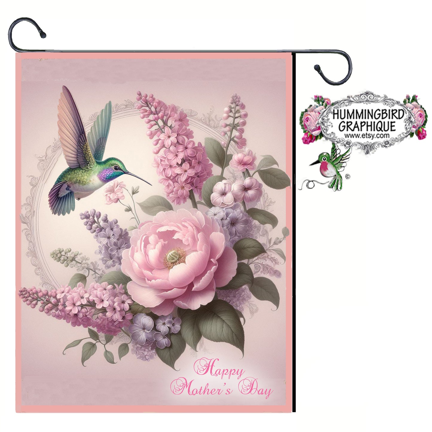 #1243 BEAUTIFUL HUMMINGBIRD ROSES LILACS - BEAUTIFUL SHABBY IMAGE
