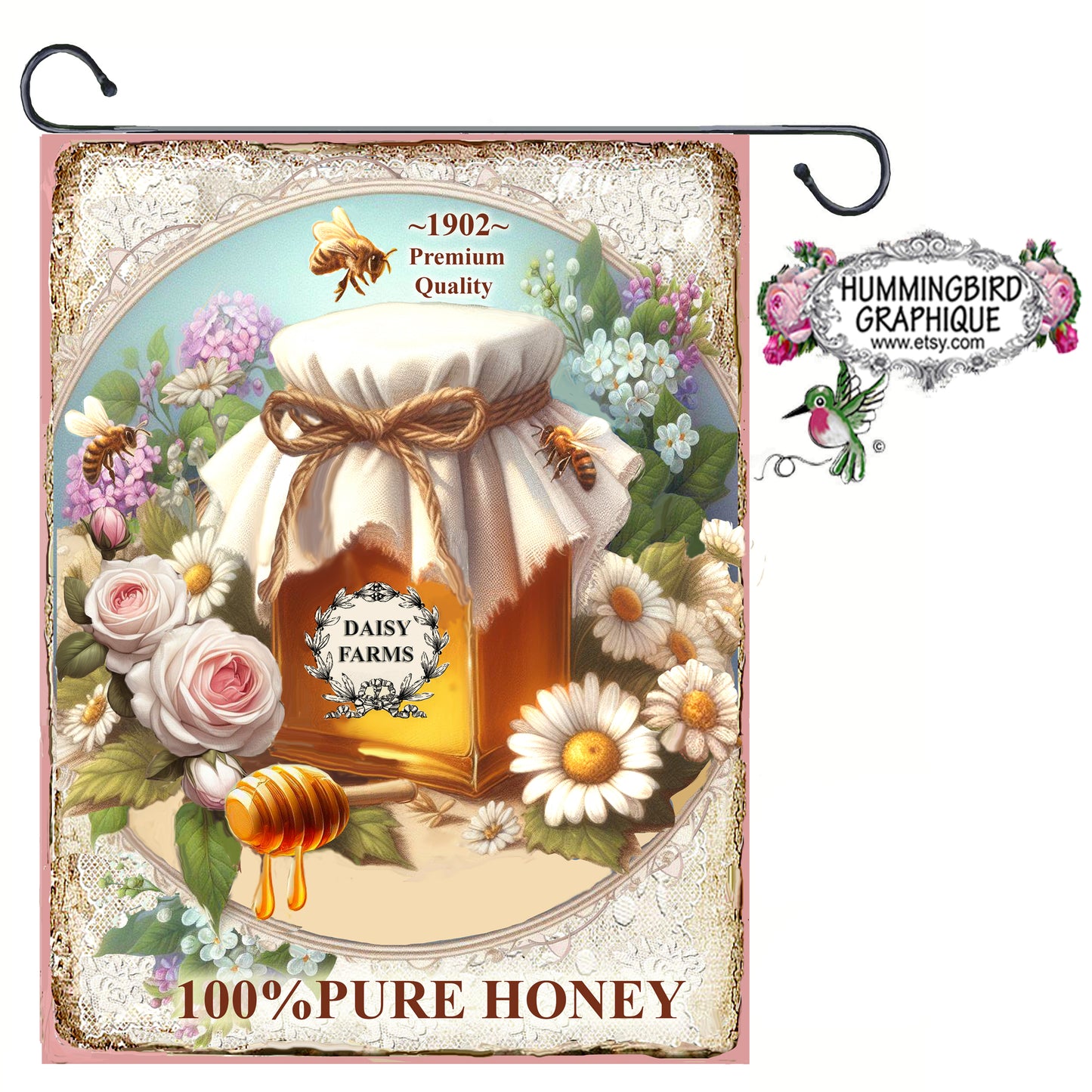 #1246 BEAUTIFUL HONEY JAR AND BEES - BEAUTIFUL SHABBY IMAGE