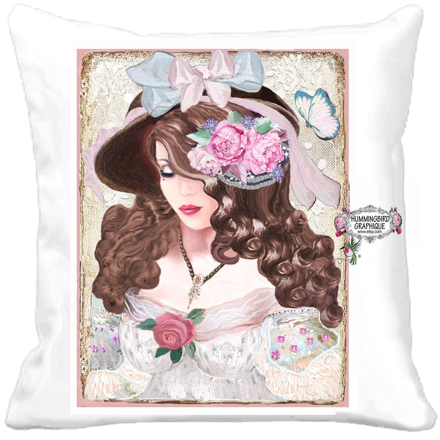 #1177 BEAUTIFUL ELEGANT LADY WITH HAT AND PEONIES - BEAUTIFUL SHABBY IMAGE