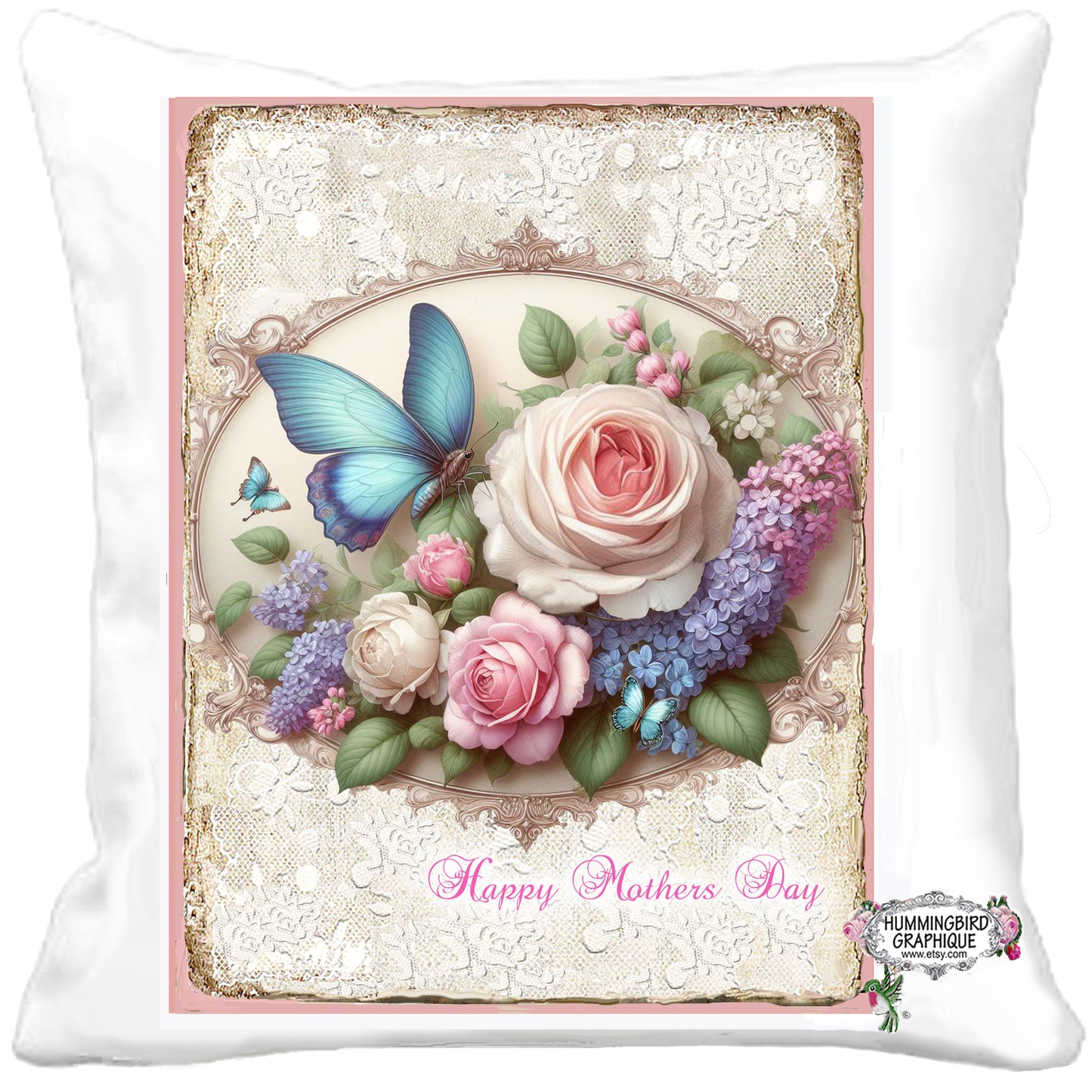 #1242 BEAUTIFUL ROSES LILAC AND BUTTERFLY ON LACE - BEAUTIFUL SHABBY IMAGE