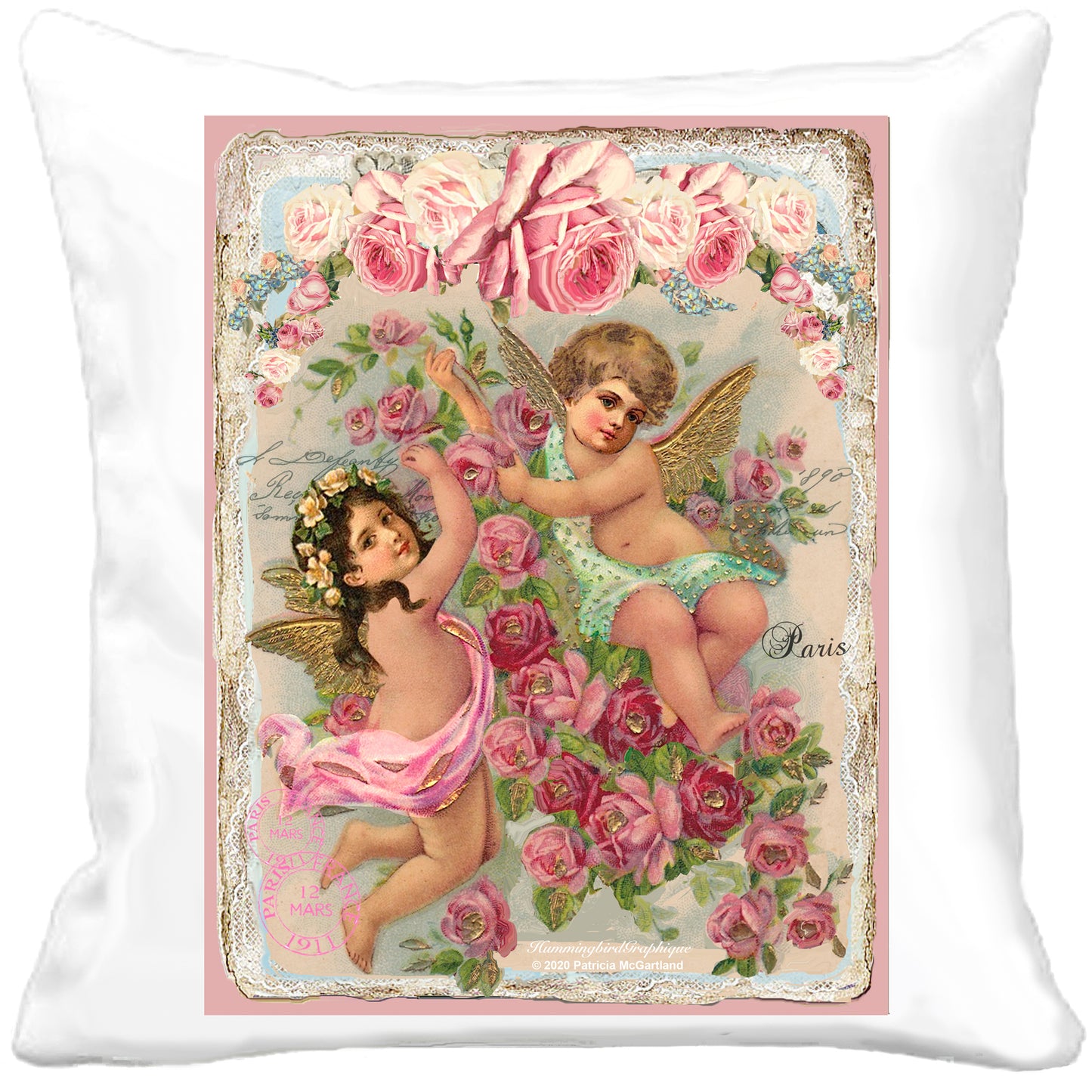 #588 BEAUTIFUL CUPID AND CASCADING ROSES - BEAUTIFUL SHABBY IMAGE