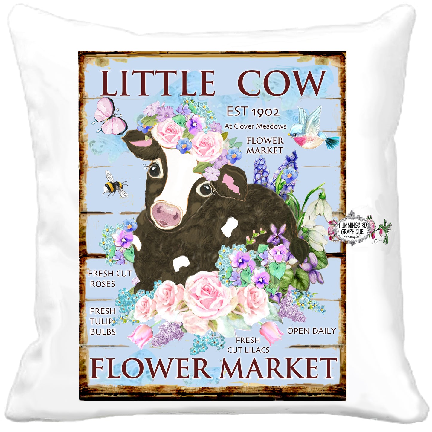 #1178 LITTLE COW FLOWER MARKET BULBES DE TULIPES FRAÎCHES PANNEAU EN BOIS - IMAGE DE CAMPAGNE