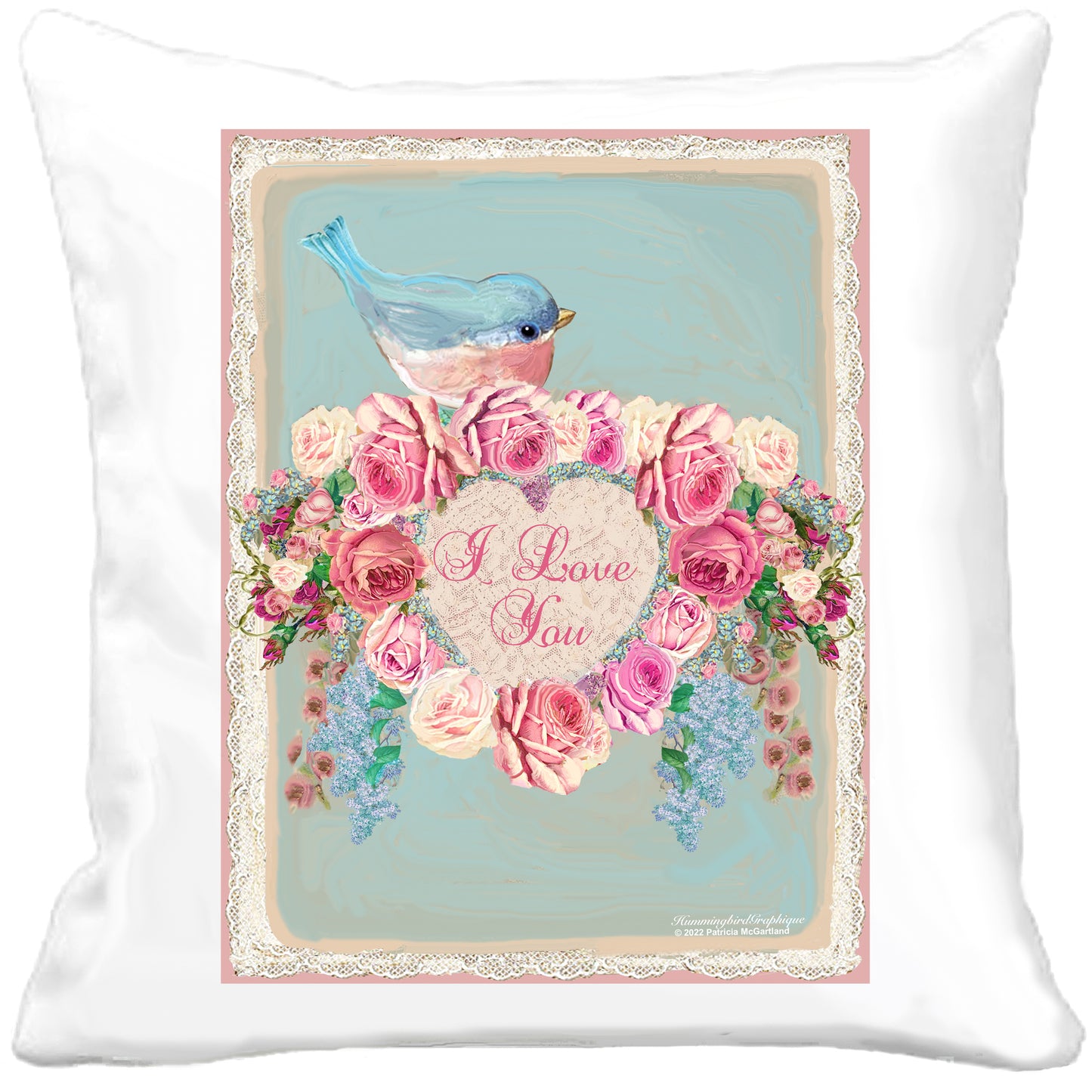 #1070A I LOVE YOU BLUEBIRD AND HEART OF ROSES - BEAUTIFUL SHABBY IMAGE
