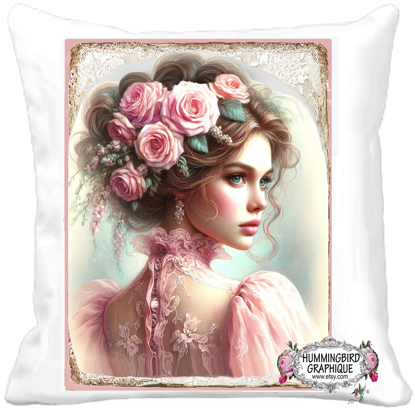 #1222my BEAUTIFUL VICTORIAN WOMAN IN PINK SHEER LACE- BEAUTIFUL SHABBY IMAGE