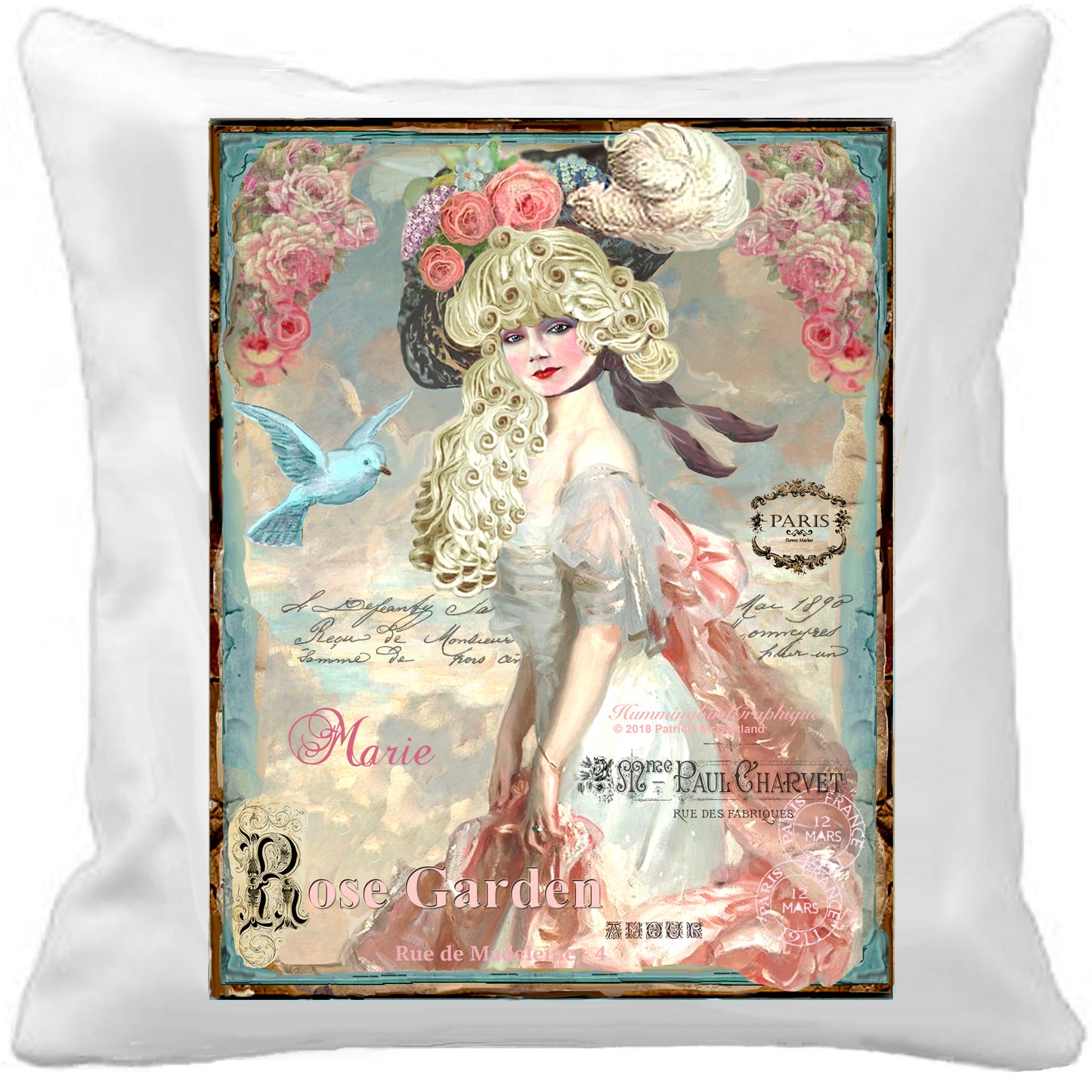 #394 BEAUTIFUL MARIE ANTOINETTE AND BLUEBIRD - BEAUTIFUL SHABBY IMAGE
