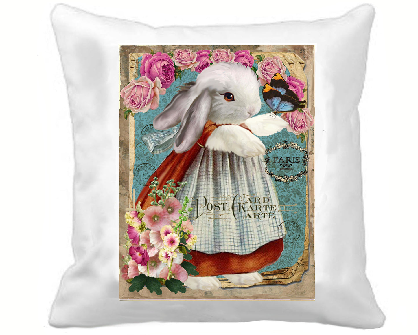 #14 BUNNY WITH BUTTERFLY ROSES AND HOLLY HOCCKS - BUNNIES