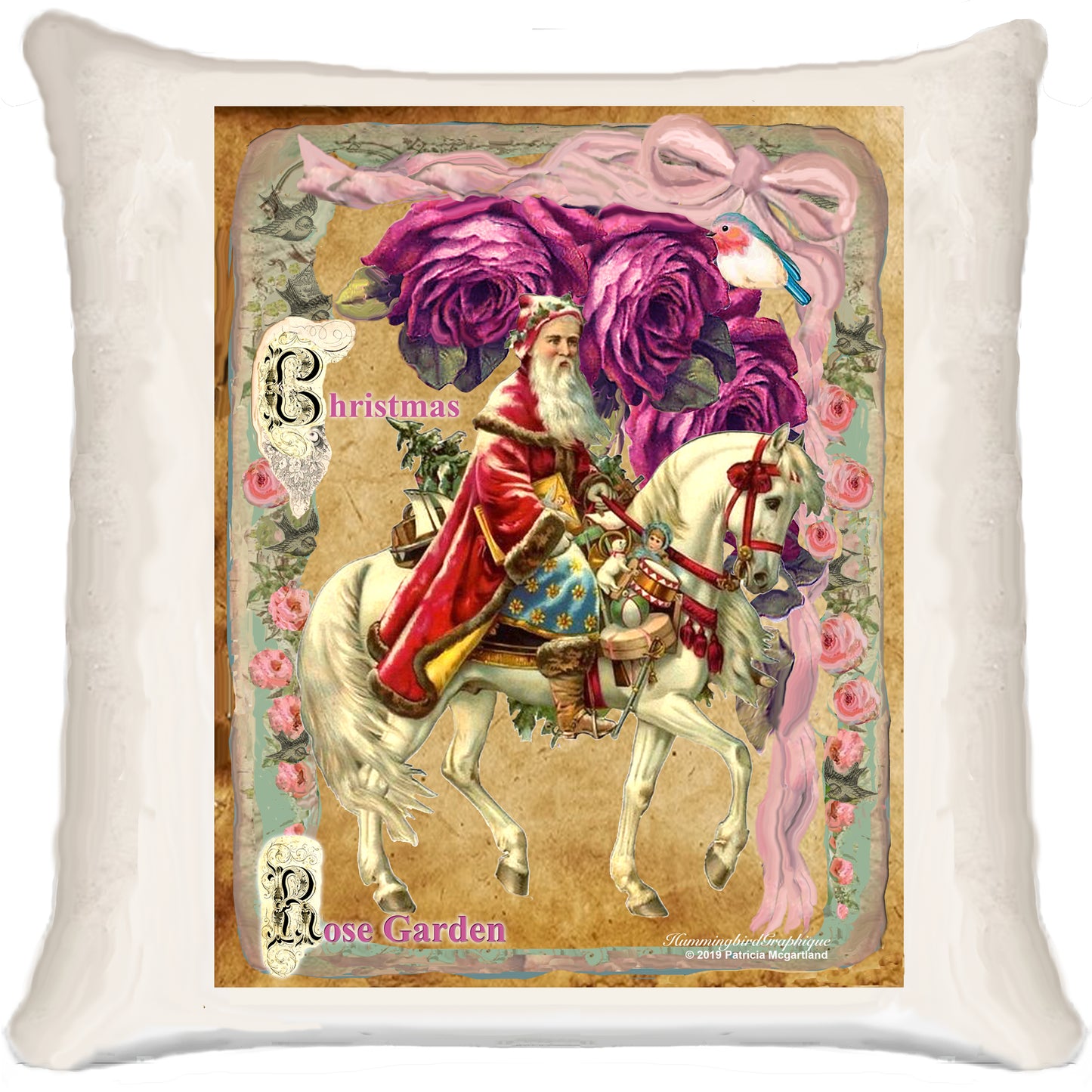 #545 CHRISTMAS ROSE GARDEN WITH BEAUTIFUL SANTA AND HORSE - CHRISTMAS
