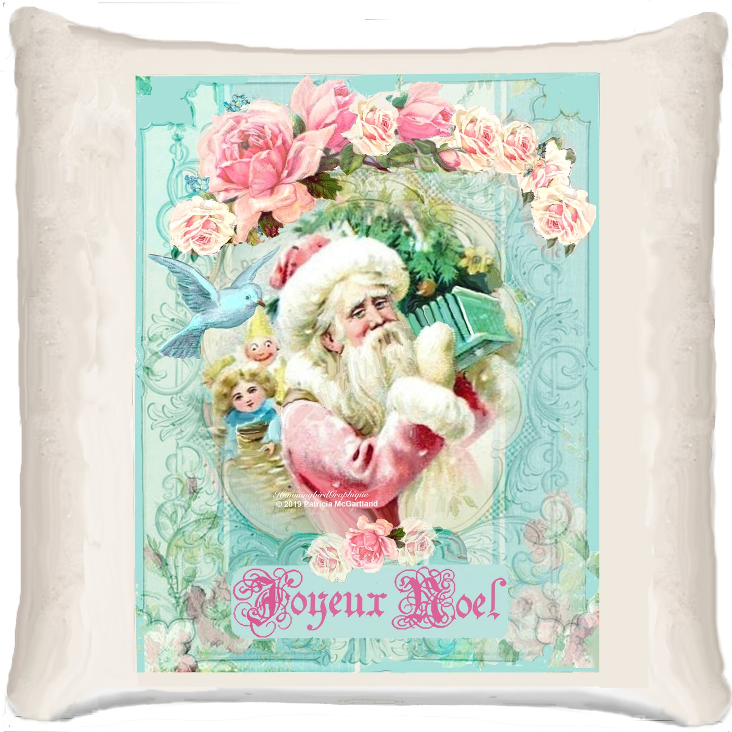 #519 SANTA WITH ROSES AND BLUEBIRD - CHRISTMAS
