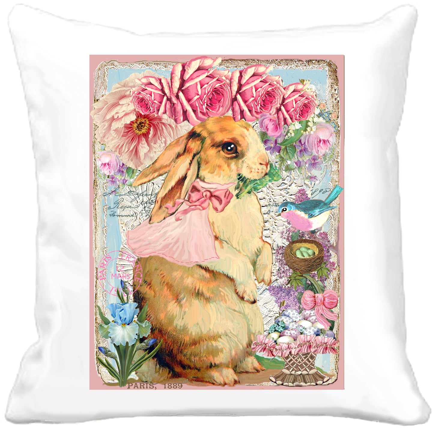 #454 LAPIN DE CAMPAGNE AVEC MERLE BLEU ET PANIER DE PÂQUES - LAPINS
