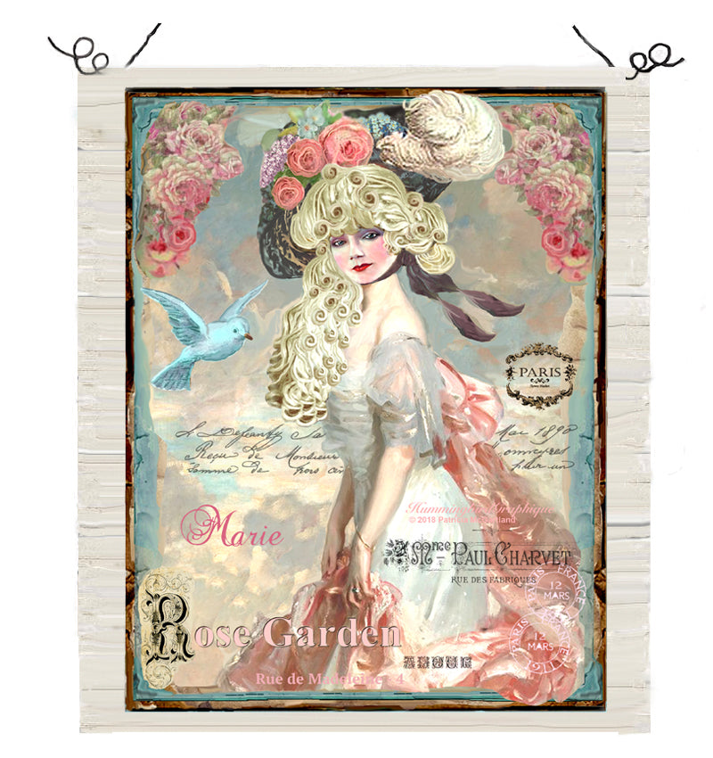 #394 BEAUTIFUL MARIE ANTOINETTE AND BLUEBIRD - BEAUTIFUL SHABBY IMAGE
