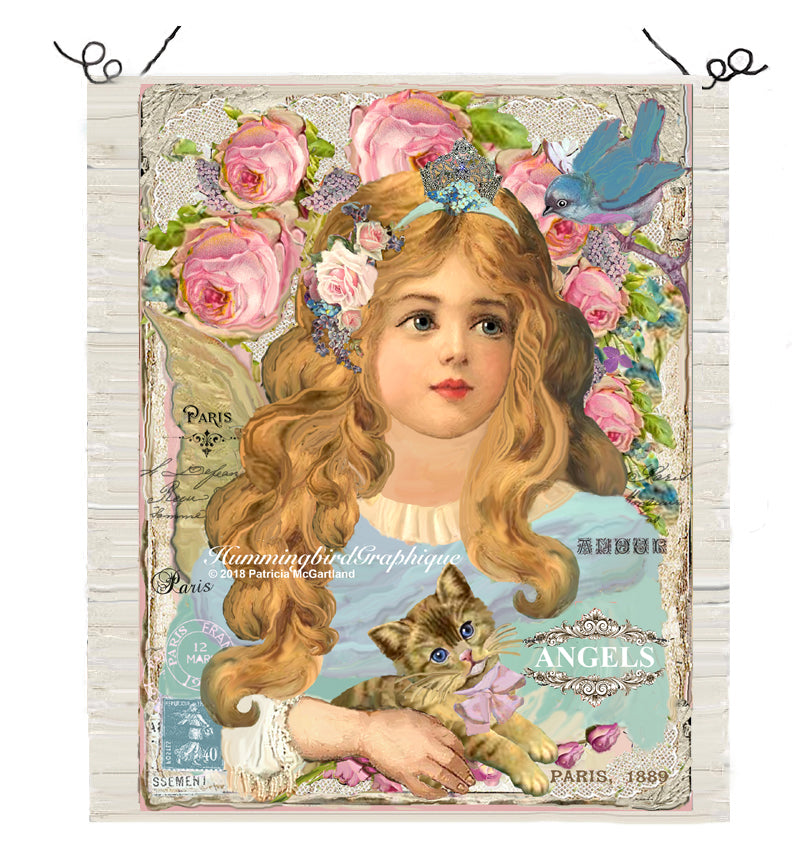 #300 LITTLE VICTORIAN GIRL WITH HER KITTEN - BEAUTIFUL SHABBY IMAGE