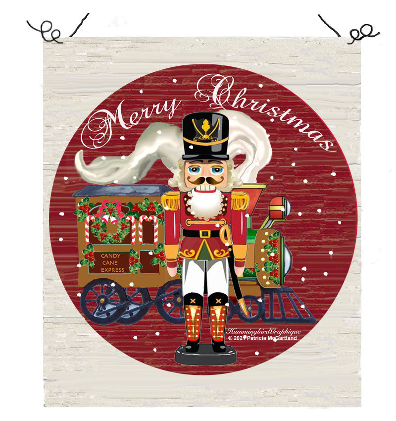 #1060 TRAIN EXPRESS CASSE-NOISETTE ET CANDY CANE JOYEUX NOËL - ACCROCHE-PORTE