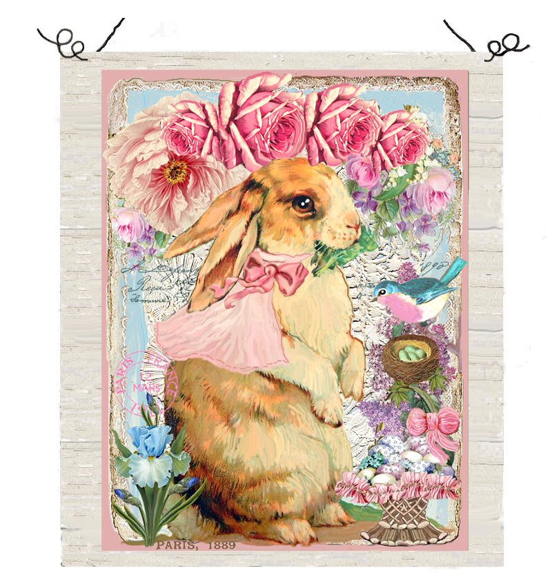 #454 LAPIN DE CAMPAGNE AVEC MERLE BLEU ET PANIER DE PÂQUES - LAPINS