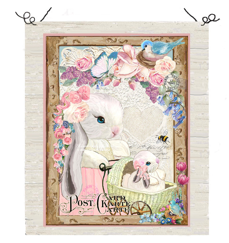 #604 PRÉCIEUSE MAMAN LAPIN AVEC BÉBÉ LAPIN SAINT-VALENTIN - LAPINS