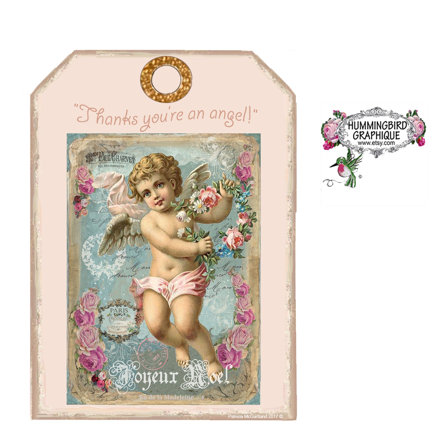 #156 THANKS YOU'RE AN ANGEL TAGS - BEAUTIFUL SHABBY IMAGE