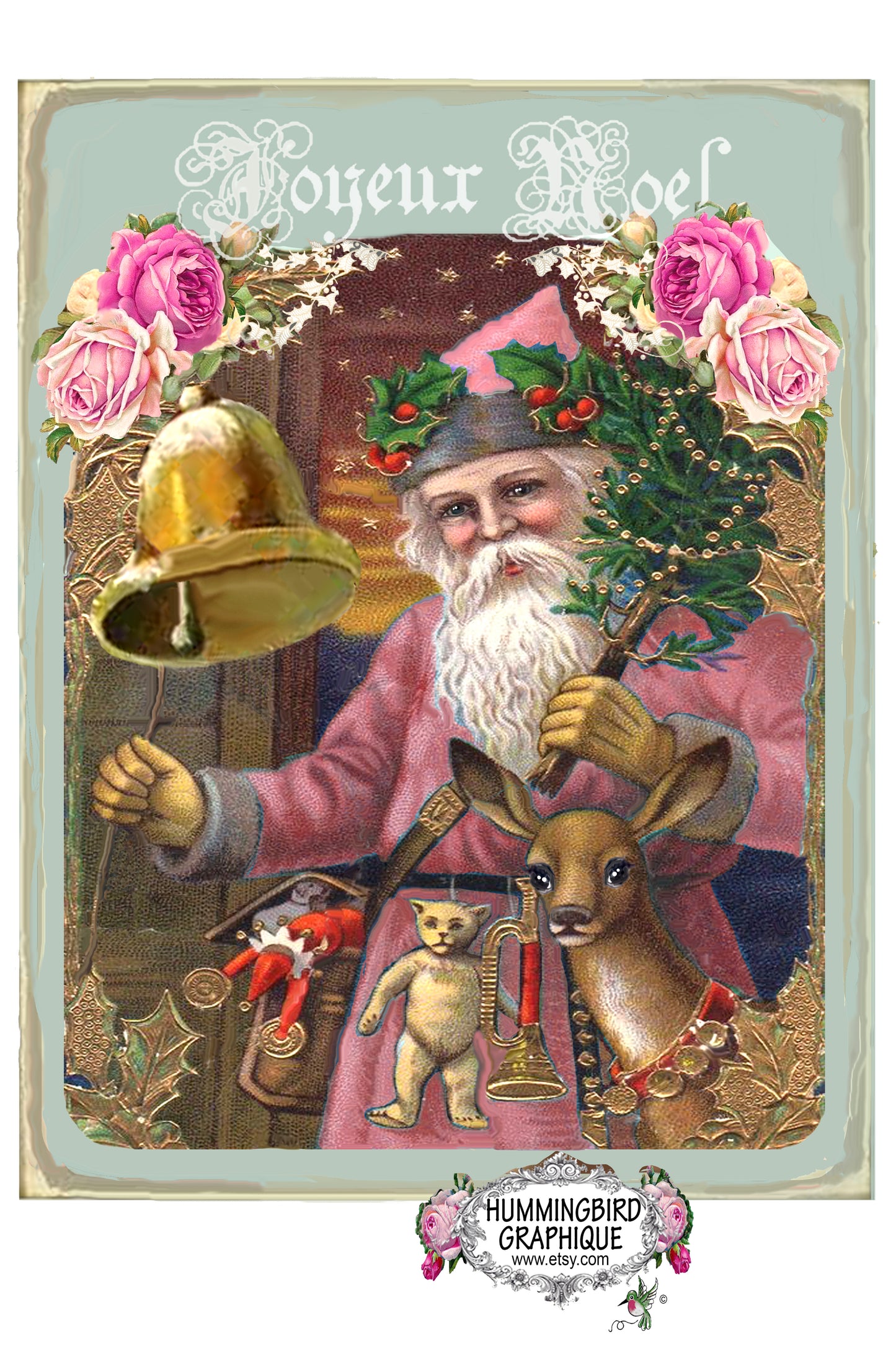 #100 SANTA WITH BELLS AND HIS REINDEER - CHRISTMAS