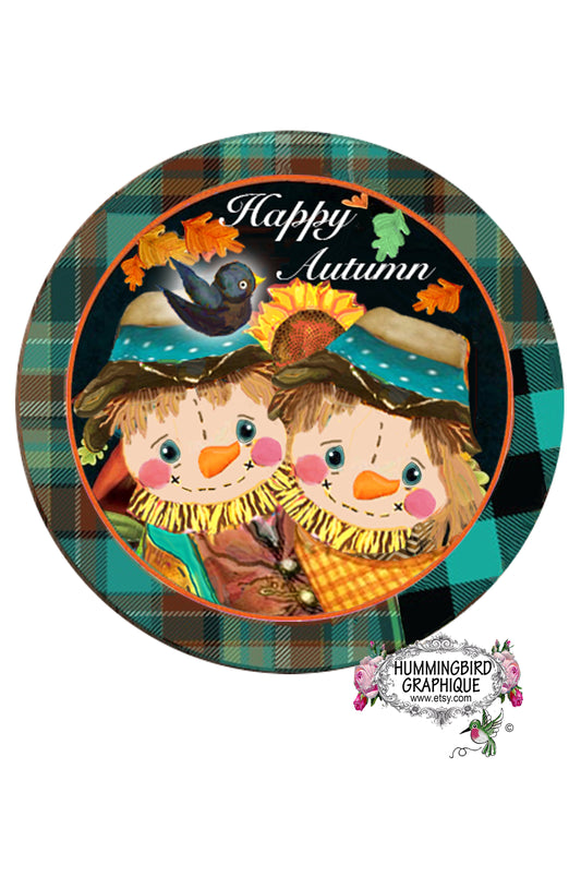 #1044 HAPPY AUTUMN SCARECROW DOOR CIRCLE DOOR HANGER - DOOR HANGER