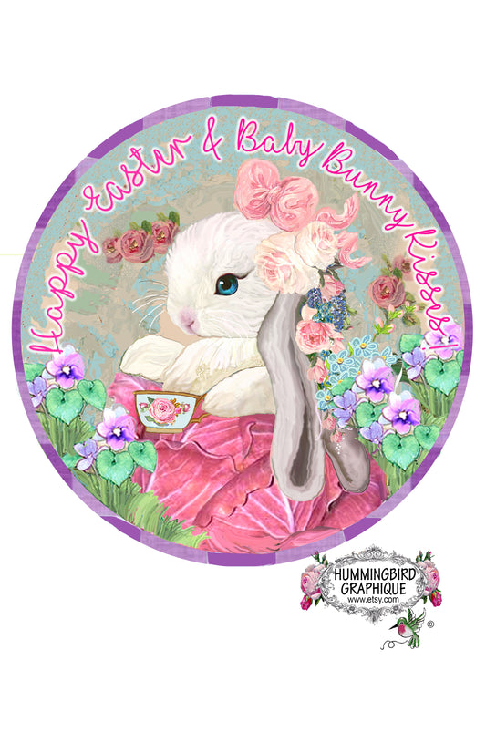 #1058 HAPPY EASTER AND BABY BUNNY KISSES DOOR HANGER - BUNNIES