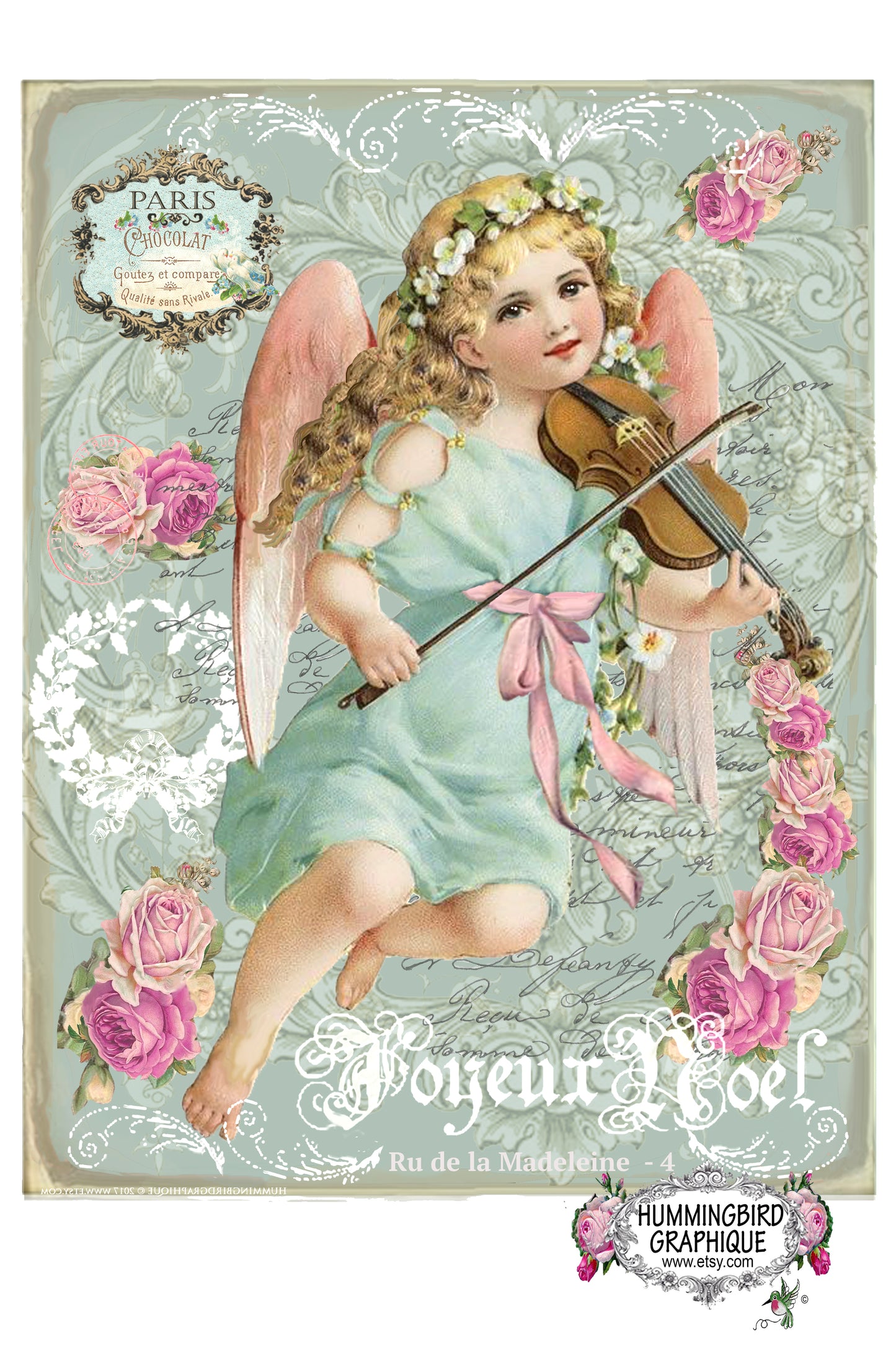 #105 BEAUTIFUL ANGEL WITH FIDDLE - CHRISTMAS