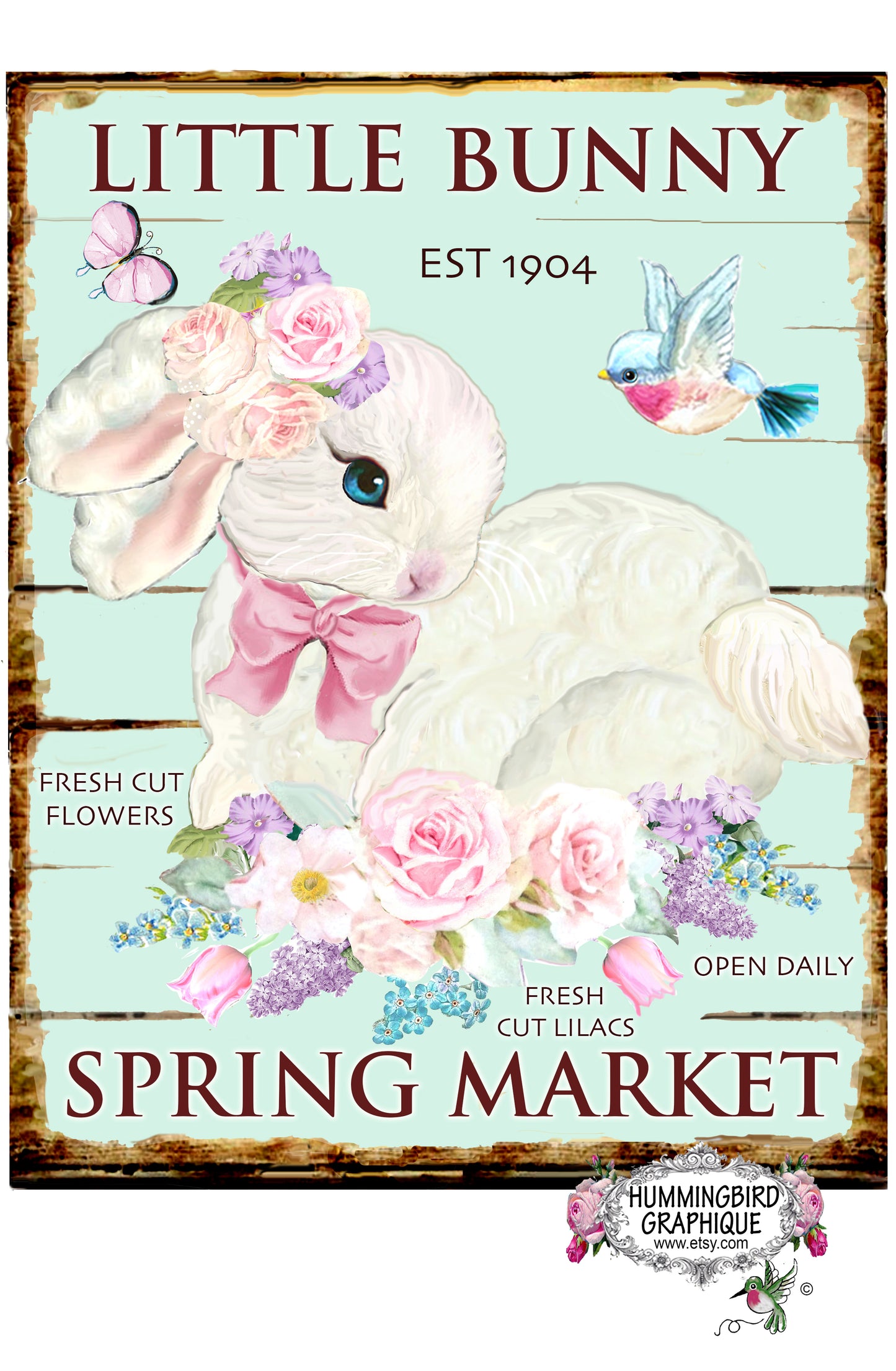 1087R LITTLE BUNNY SPRING MARKET PANNEAU LILAS FREST COUPE - LAPINS