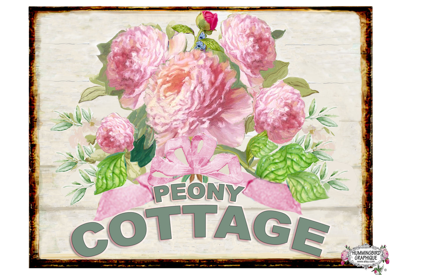 1094C BEAUTIFUL PEONY COTTAGE WOOD BOARD SIGN - COUNTRY IMAGE