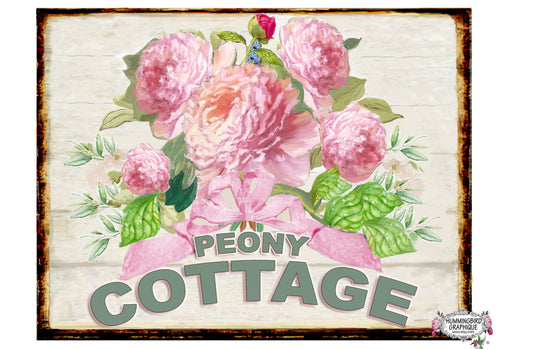 1094C BEAUTIFUL PEONY COTTAGE WOOD BOARD SIGN - COUNTRY IMAGE