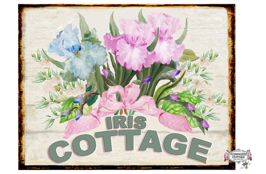 1095 BEAUTIFUL IRIS COTTAGE WOODEN BOARD SIGN - COUNTRY IMAGE