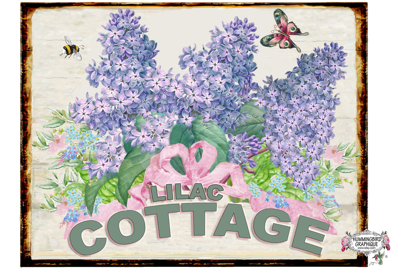 #1099 BEAUTIFUL LILAC COTTAGE WOODEN BOARD SIGN - COUNTRY IMAGE