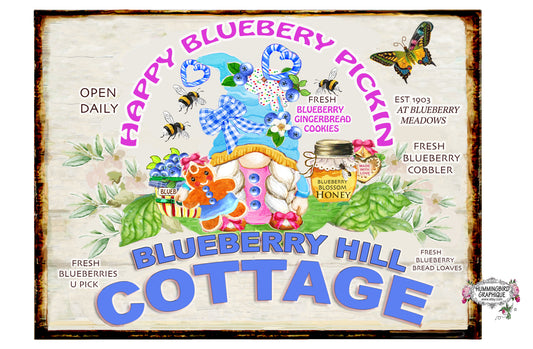 #1108 BLUEBERRY HILL COTTAGE HAPPY BLUEBERRY PICKIN - COUNTRY IMAGE