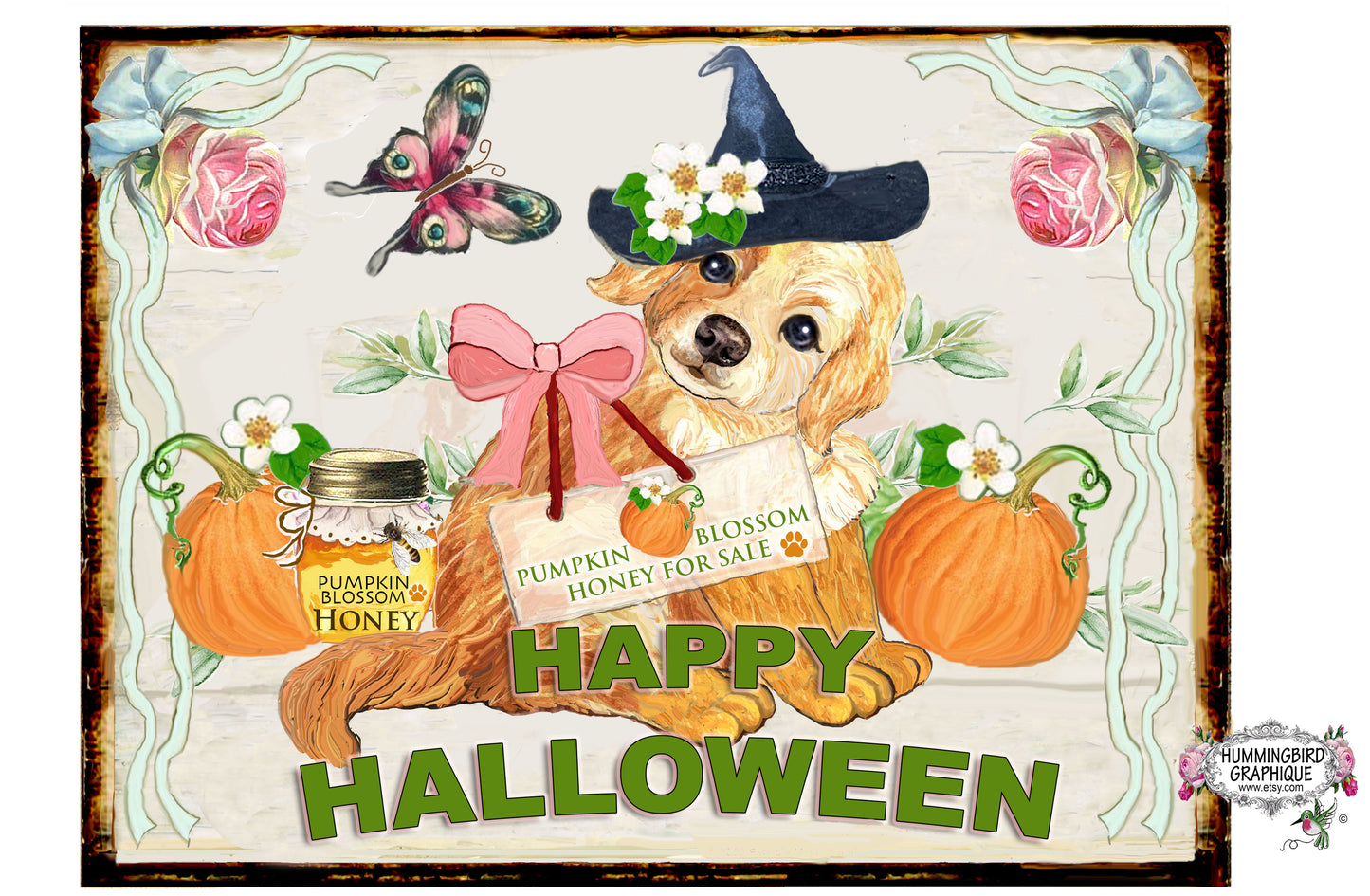 #1121 HAPPY HALLOWEEN PUPPY GOLDEN RETRIEVER SIGN - ANIMALS