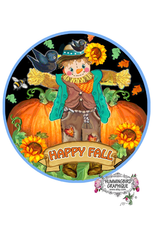 #1127 PRECIOUS HAPPY FALL SCARECROW CIRCLE DOOR HANGER - DOOR HANGER