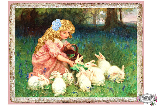 #1129 BEAUTIFUL ALICE IN WONDERLAND FEEDING THE RABBITS - ALICE IN WONDERLAND