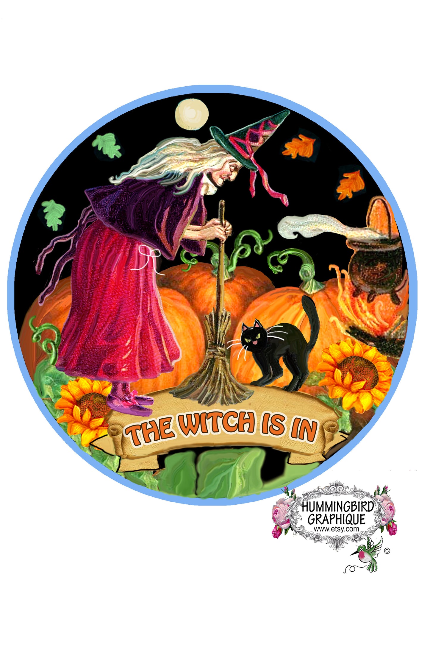 #1137 THE WITCH IS IN CIRCLE DOOR HANGER- DOOR HANGER