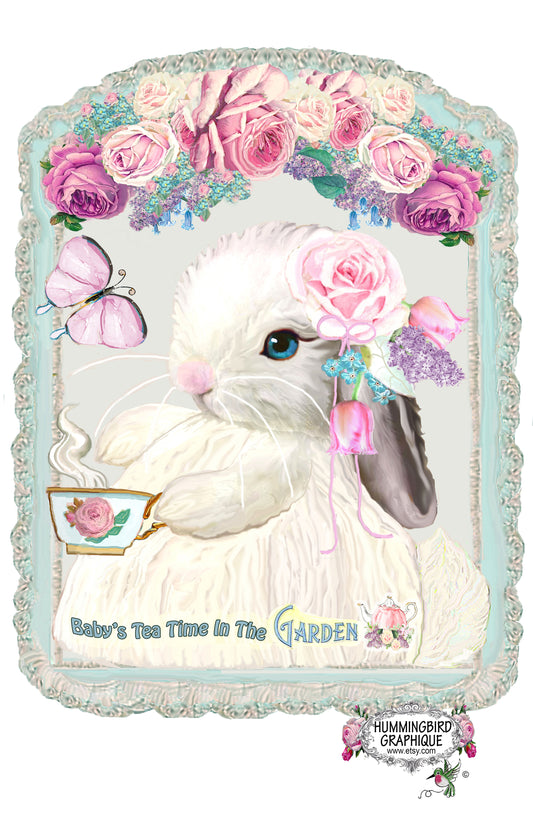 #1147 PRECIOUS BABY BUNNY TEATIME IN THE GARDEN - BUNNIES