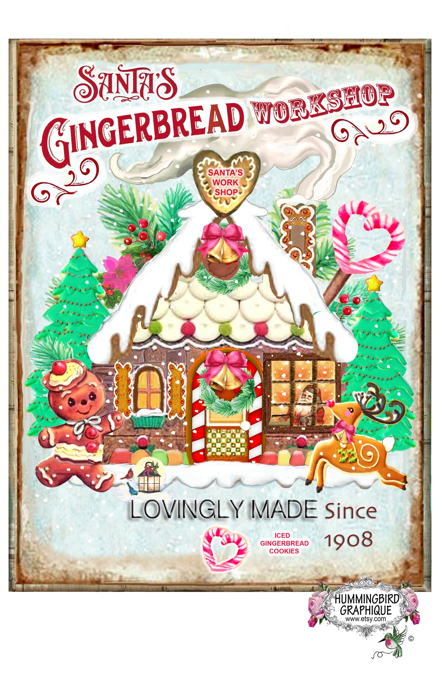 #1150 SANTA'S GINGERBREAD WORKSHOP WITH REINDEER AND GINGERBREAD - CHRISTMAS