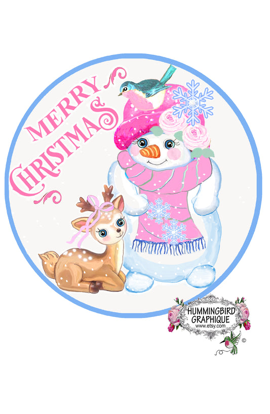 #1156 PRECIOUS SNOWGIRL WITH DEER AND BLUEBIRD - DOOR HANGER