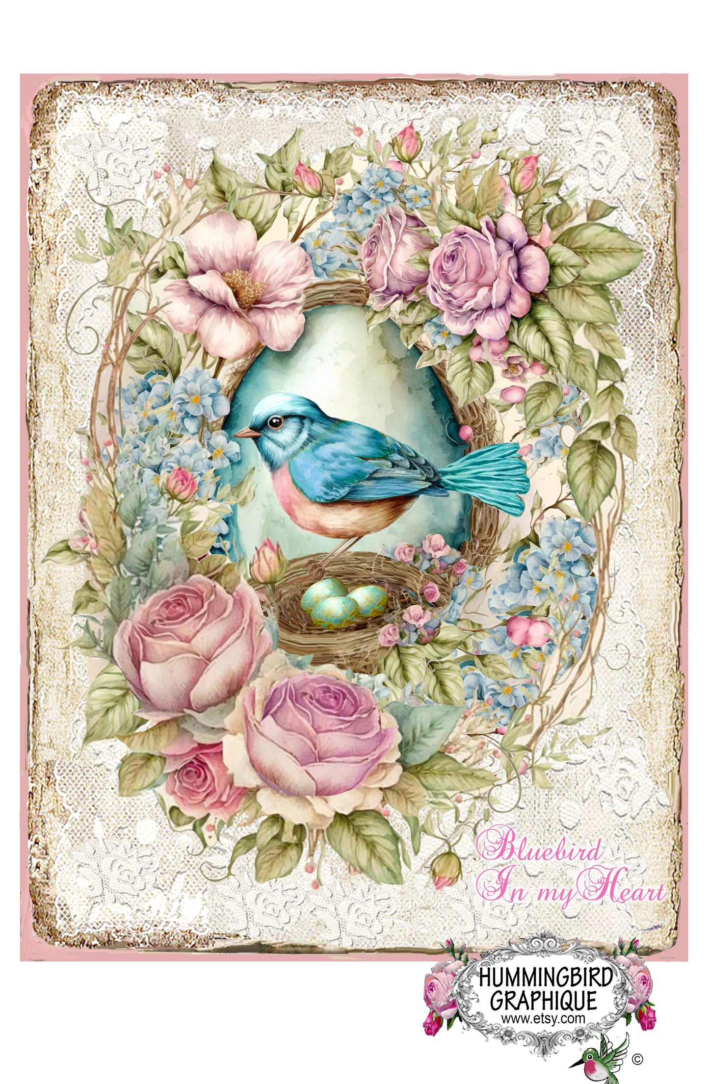 #1171 HERMOSO PÁJARO AZUL EN MI CORAZÓN - HERMOSA IMAGEN SHABBY