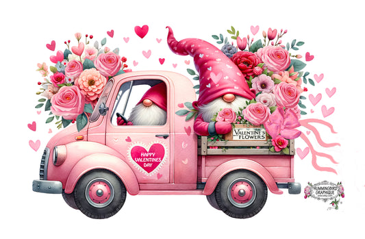 #1232 HAPPY GNOME VALENTINE FLOWERS TRUCK - GNOMES