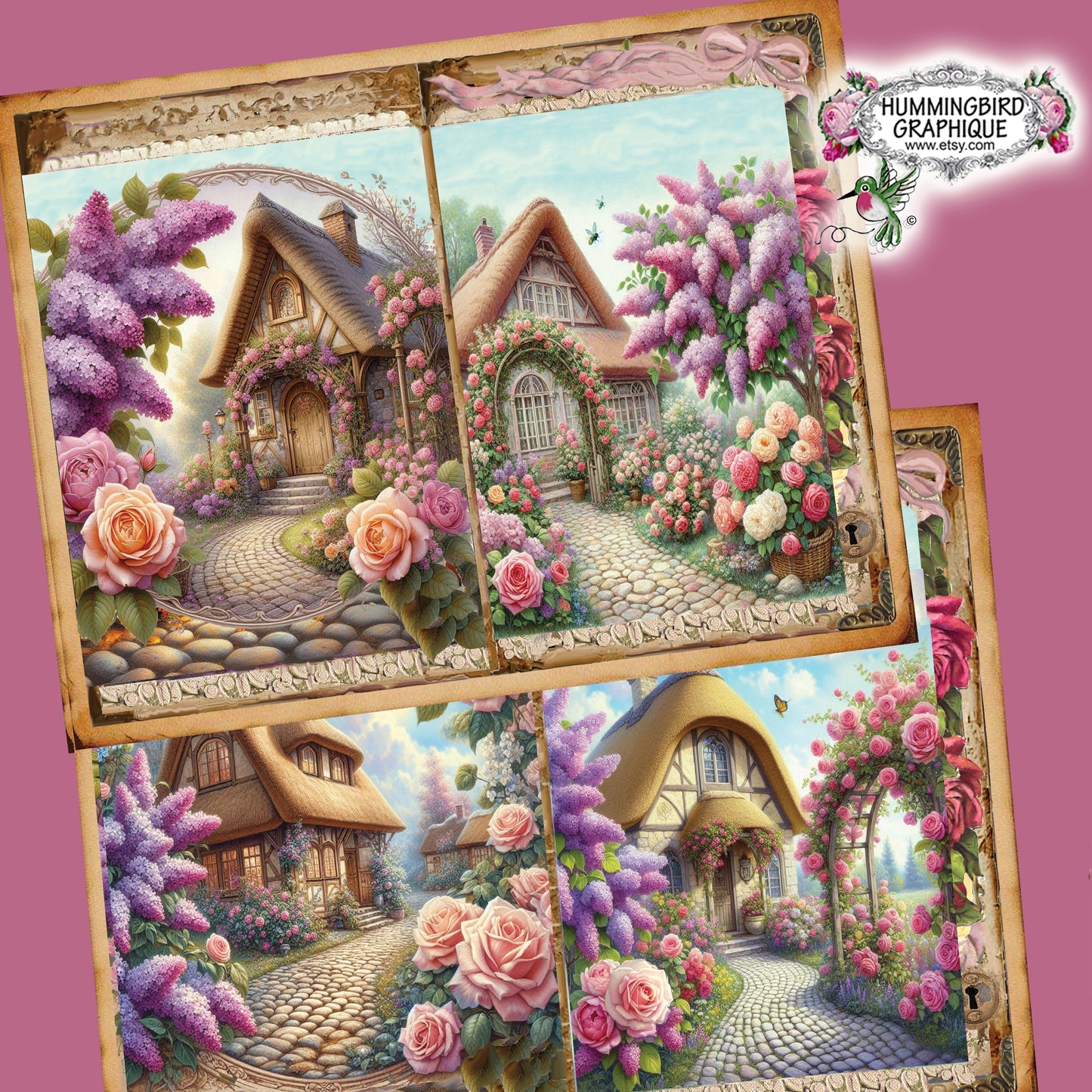 #1260 LILACS AND ROSES IN MY COTTAGE GARDEN  JUNK JOURNAL - Junk Journal