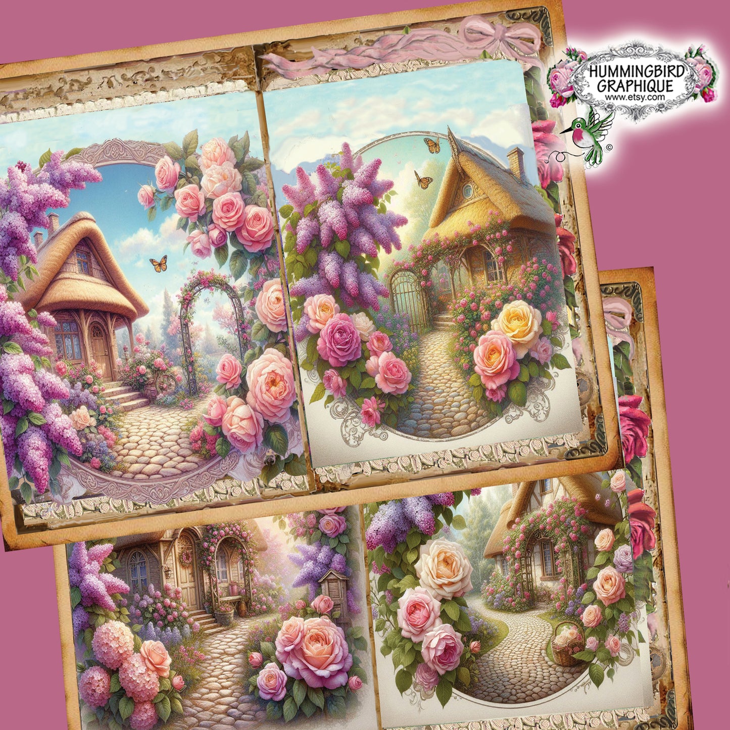 #1260 LILACS AND ROSES IN MY COTTAGE GARDEN  JUNK JOURNAL - Junk Journal