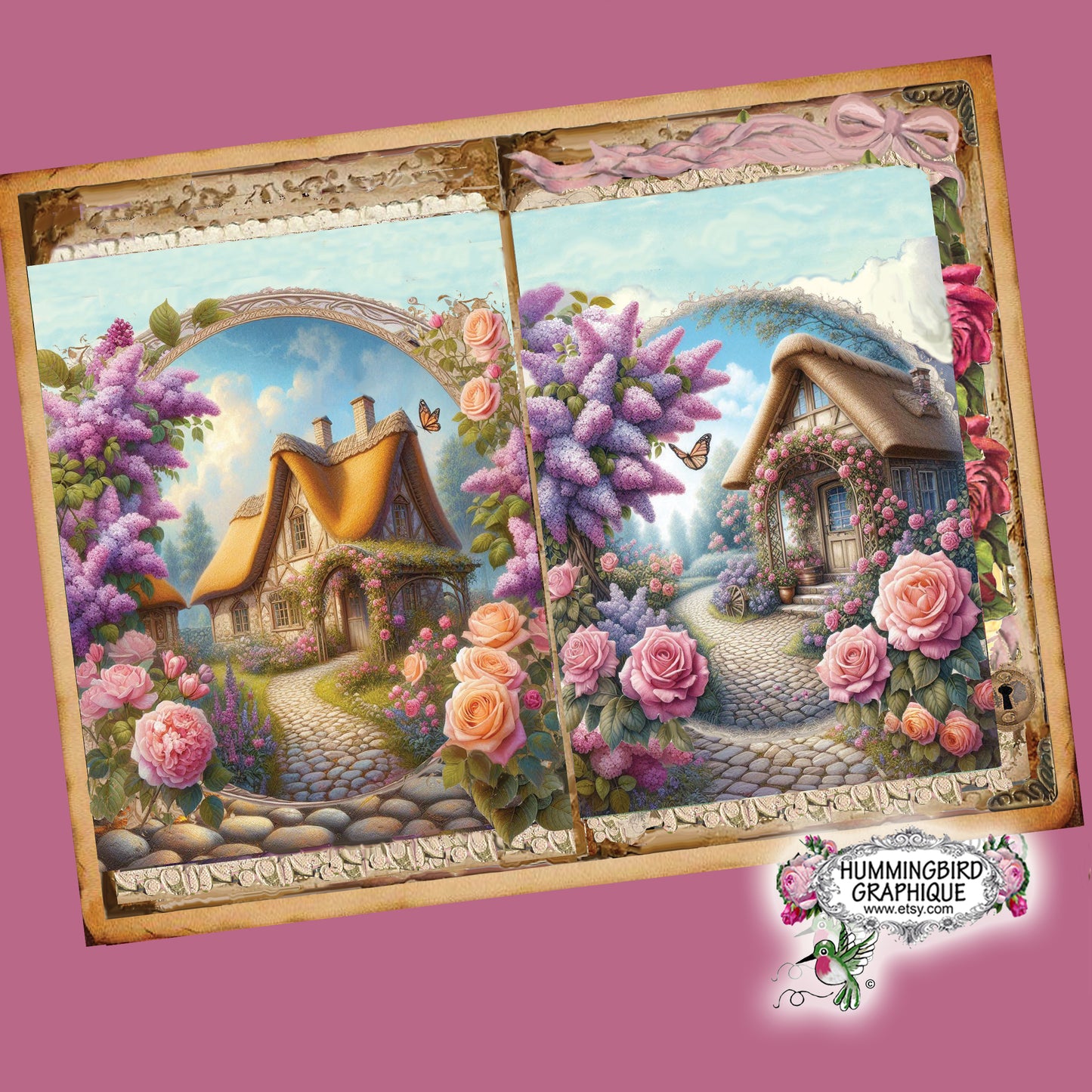 #1260 LILACS AND ROSES IN MY COTTAGE GARDEN  JUNK JOURNAL - Junk Journal