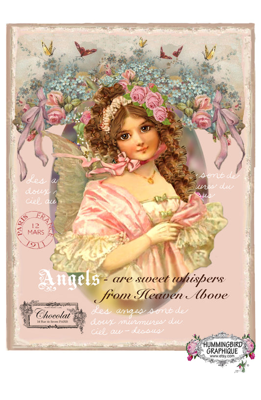 #139 SWEET SHABBY ANGEL & ROSES - CHRISTMAS